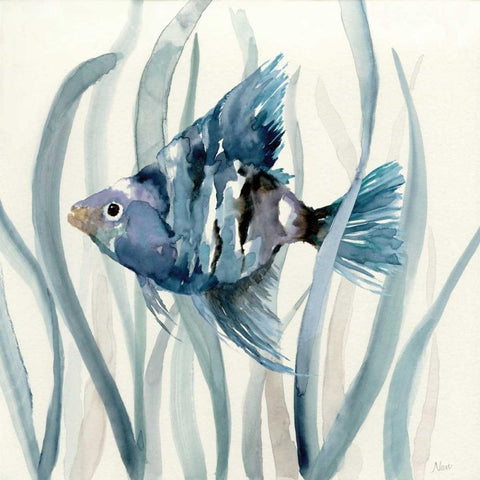 Fish in Seagrass II White Modern Wood Framed Art Print by Nan
