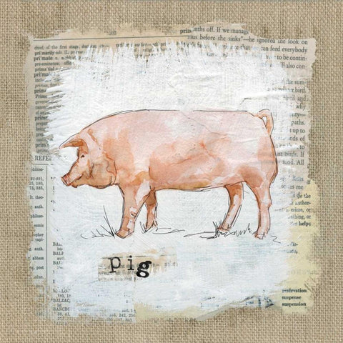 Burlap Pig Black Modern Wood Framed Art Print with Double Matting by Robinson, Carol