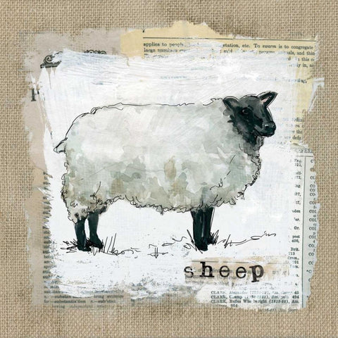 Burlap Sheep Gold Ornate Wood Framed Art Print with Double Matting by Robinson, Carol