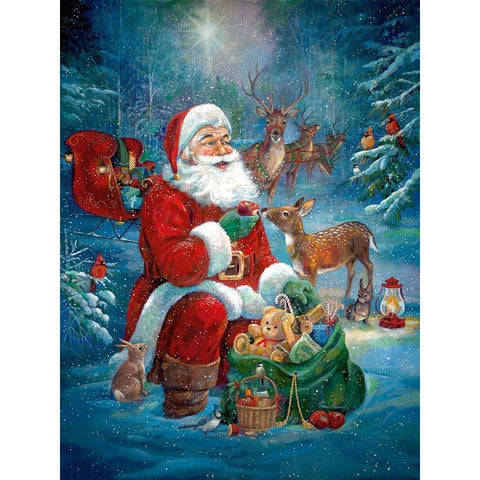 Santas Woodland Gold Ornate Wood Framed Art Print with Double Matting by Manning, Ruane