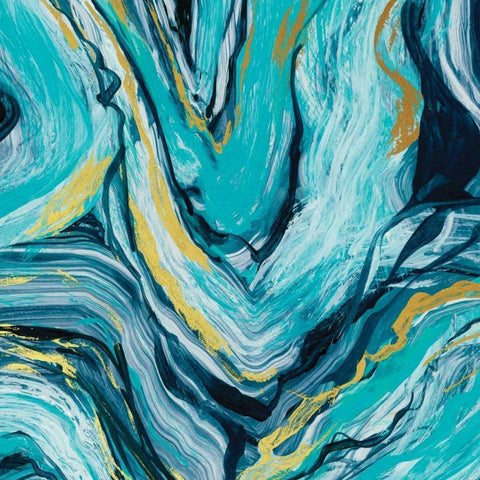 Teal Agate Gold Black Modern Wood Framed Art Print with Double Matting by Robinson, Carol