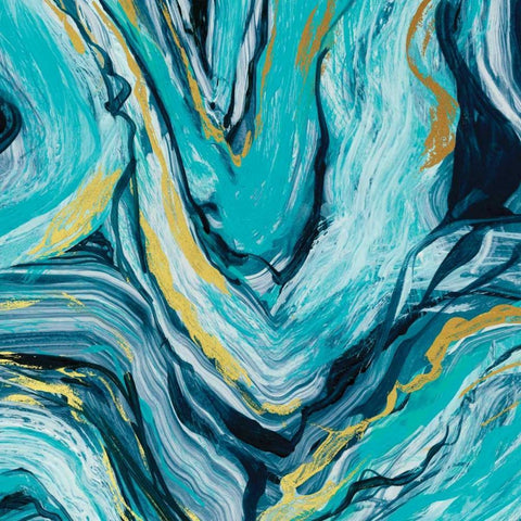 Teal Agate Gold Black Ornate Wood Framed Art Print with Double Matting by Robinson, Carol