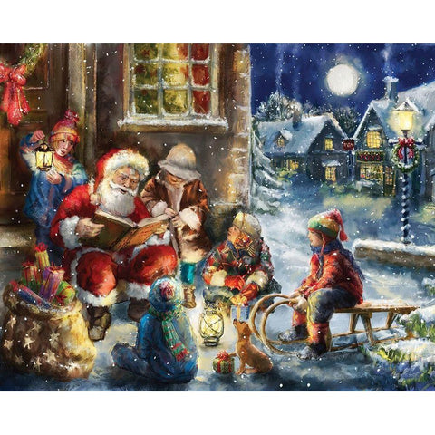Story Time Santa Black Modern Wood Framed Art Print with Double Matting by Corti, Marcello