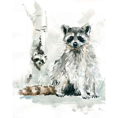 Raccoon and Baby Gold Ornate Wood Framed Art Print with Double Matting by Robinson, Carol