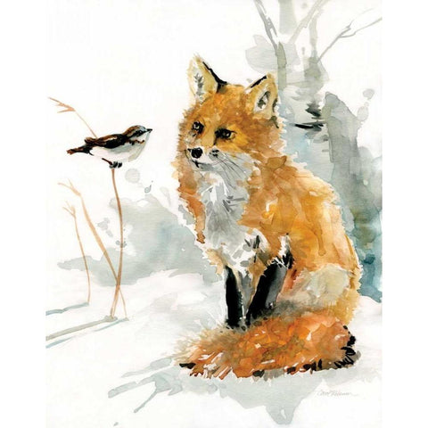 Fox and Friend White Modern Wood Framed Art Print by Robinson, Carol