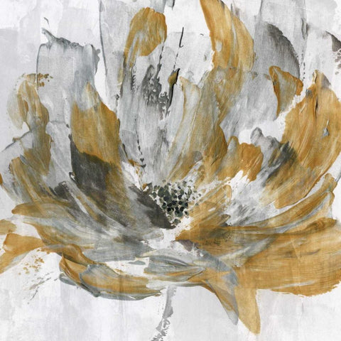 Golden Flower Power White Modern Wood Framed Art Print by Craven, Katrina