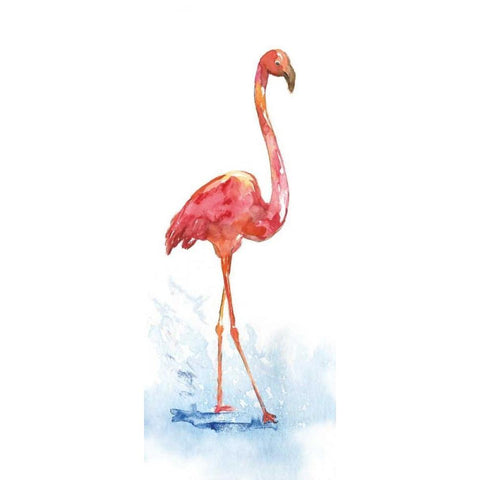 Flamingo Splash I White Modern Wood Framed Art Print by Nan