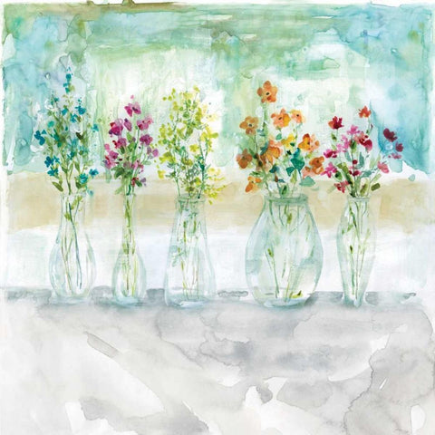 Color Wash Bouquet Gold Ornate Wood Framed Art Print with Double Matting by Robinson, Carol