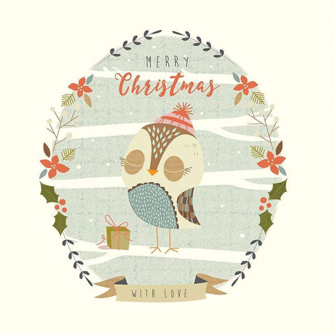 Holly Berry Owl White Modern Wood Framed Art Print by Evans, Nicola