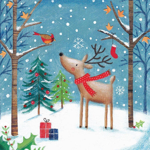 Merry Christmas Cardinal Black Modern Wood Framed Art Print with Double Matting by Cave, Joanne