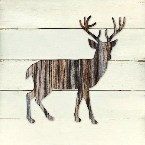 Woodland Deer White Modern Wood Framed Art Print with Double Matting by Robinson, Carol