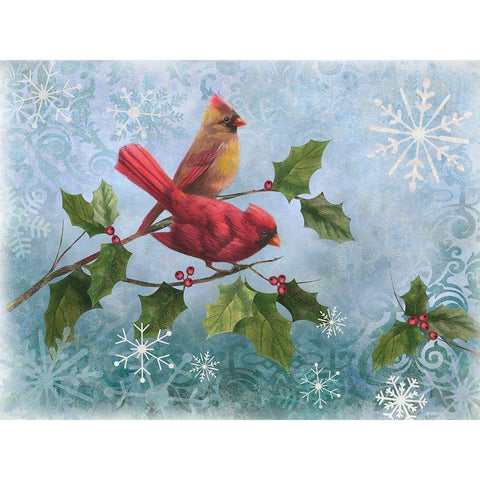 Winter Cardinal Duet I Black Modern Wood Framed Art Print with Double Matting by Nan