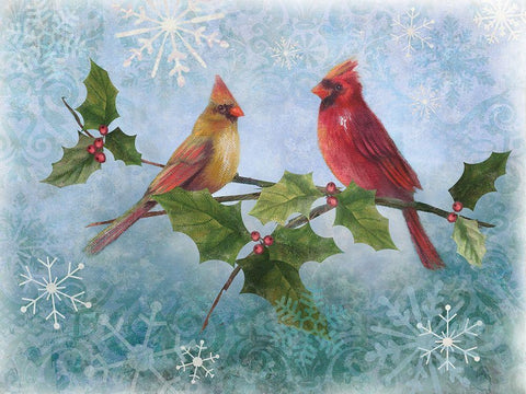 Winter Cardinal Duet II White Modern Wood Framed Art Print with Double Matting by Nan