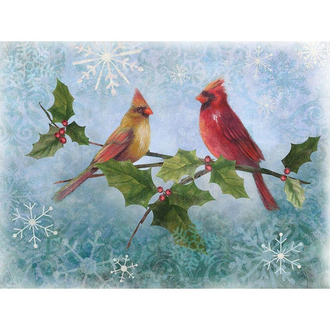 Winter Cardinal Duet II Black Modern Wood Framed Art Print by Nan