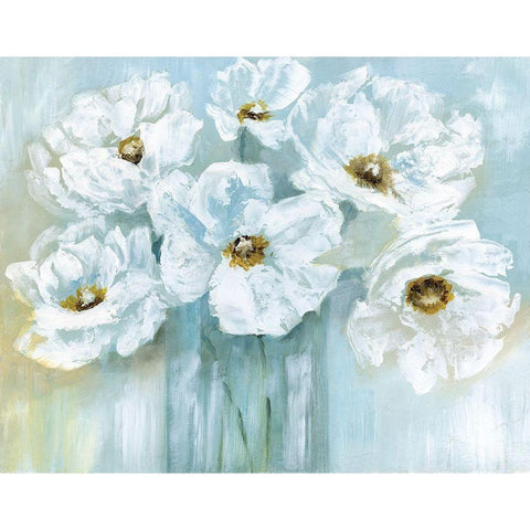 White Poppy Bouquet Gold Ornate Wood Framed Art Print with Double Matting by Nan
