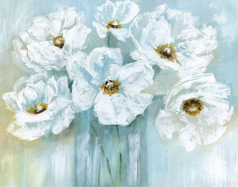 White Poppy Bouquet White Modern Wood Framed Art Print with Double Matting by Nan