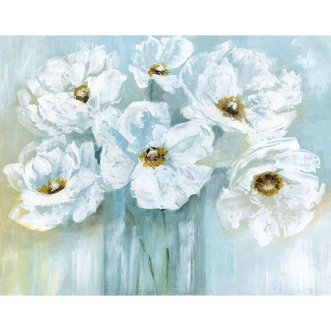 White Poppy Bouquet Black Modern Wood Framed Art Print by Nan