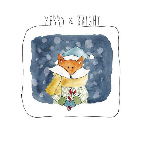 Christmas Fox White Modern Wood Framed Art Print with Double Matting by Robinson, Carol