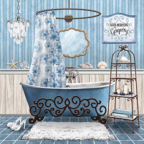 Blue Bath Retreat I White Modern Wood Framed Art Print by Knutsen, Conrad