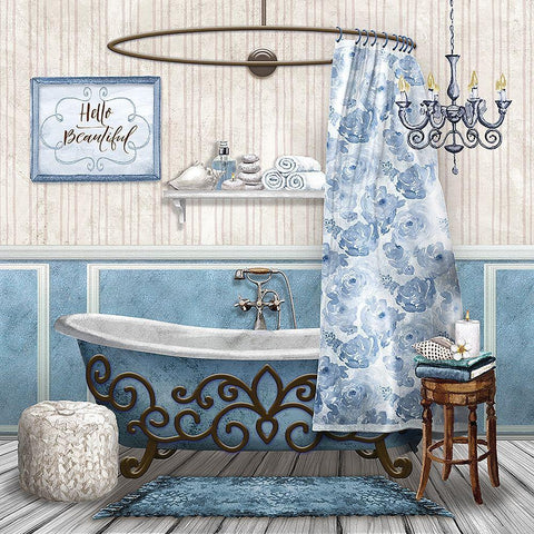 Blue Bath Retreat Black Ornate Wood Framed Art Print with Double Matting by Knutsen, Conrad