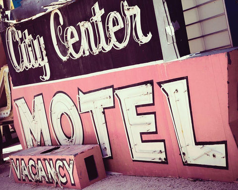 City Center Motel White Modern Wood Framed Art Print with Double Matting by Delimont, Danita