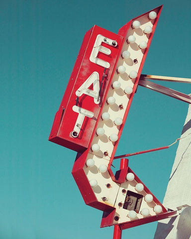 Retro Eat Sign White Modern Wood Framed Art Print with Double Matting by Delimont, Danita