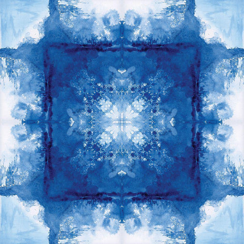 Indigo Wash Kaleidoscope I White Modern Wood Framed Art Print with Double Matting by Nan