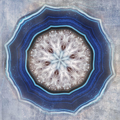 Kaleidoscope Blue Agate I White Modern Wood Framed Art Print with Double Matting by Weisz, Irene