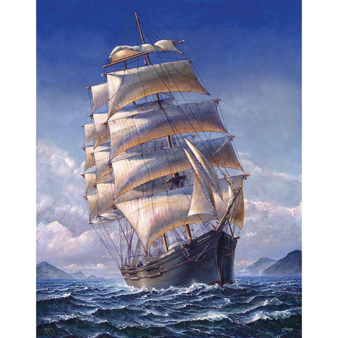 Sailing the WR Gold Ornate Wood Framed Art Print with Double Matting by Stephens Jr., John H.