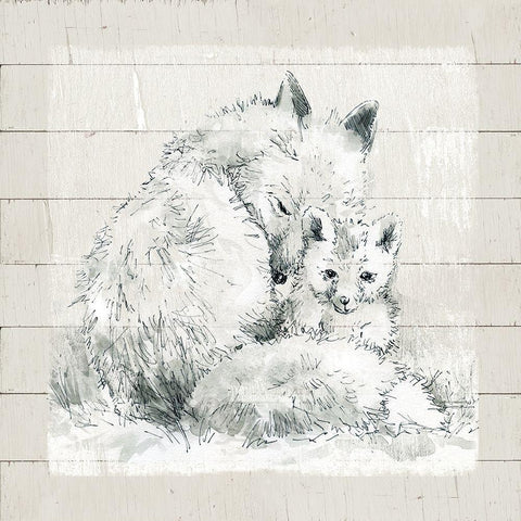 Sketchy Mother and Baby Fox Gold Ornate Wood Framed Art Print with Double Matting by Robinson, Carol