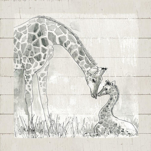 Sketchy Mother and Baby Giraffe Black Ornate Wood Framed Art Print with Double Matting by Robinson, Carol