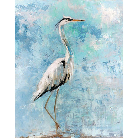 Hazy Morning Heron White Modern Wood Framed Art Print by Swatland, Sally