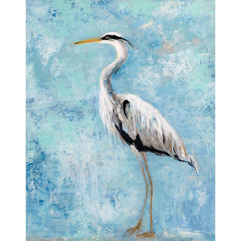 Hazy Morning Heron White Modern Wood Framed Art Print by Swatland, Sally