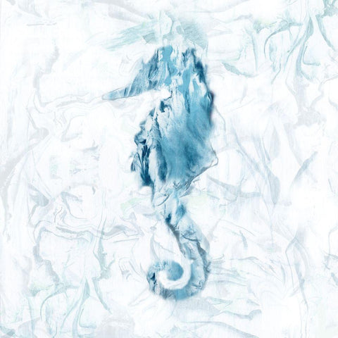 Blue Marble Seahorse White Modern Wood Framed Art Print by Nan