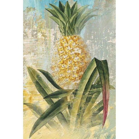 Botanical Pineapple Black Modern Wood Framed Art Print with Double Matting by Nan