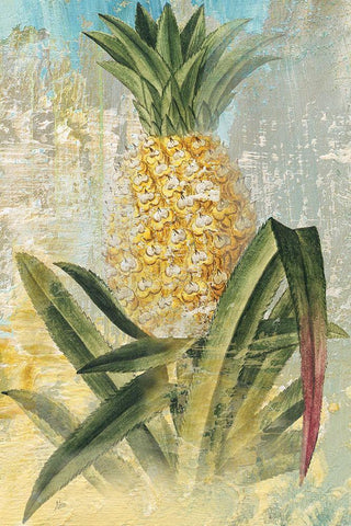 Botanical Pineapple White Modern Wood Framed Art Print with Double Matting by Nan