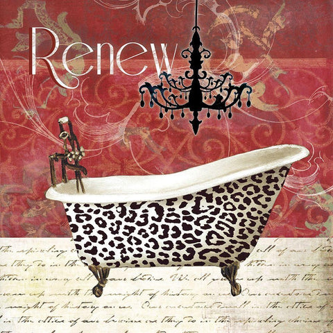 Cheetah Bath White Modern Wood Framed Art Print with Double Matting by Robinson, Carol