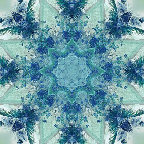 Kaleidoscope Tropic Blues White Modern Wood Framed Art Print by Nan