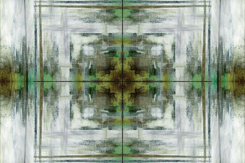 Green Grey Kaleidoscope White Modern Wood Framed Art Print with Double Matting by Nan