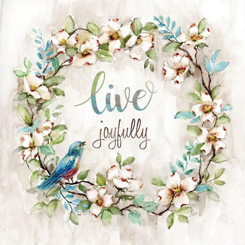 Live Joyfully White Modern Wood Framed Art Print by Nan