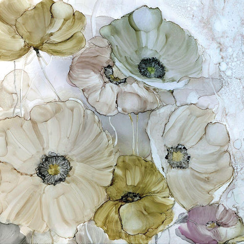 Iridescent Poppies White Modern Wood Framed Art Print by Robinson, Carol