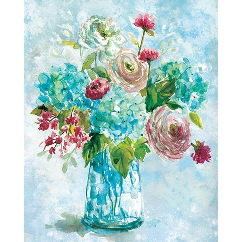 Blue Bouquet II White Modern Wood Framed Art Print by Robinson, Carol