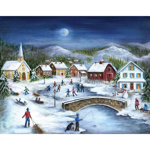 Moonlit Skaters Black Modern Wood Framed Art Print with Double Matting by Dunlap, Marilyn