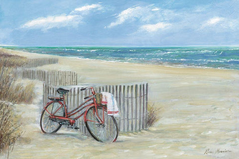 Bike to the Beach Black Ornate Wood Framed Art Print with Double Matting by Manning, Ruane