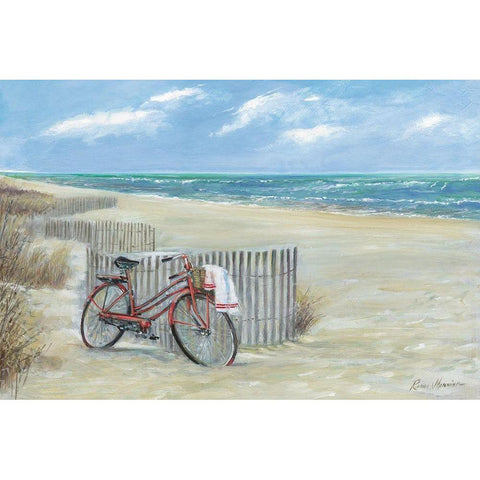 Bike to the Beach Gold Ornate Wood Framed Art Print with Double Matting by Manning, Ruane