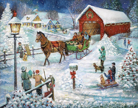 Sleigh Ride Black Ornate Wood Framed Art Print with Double Matting by Manning, Ruane