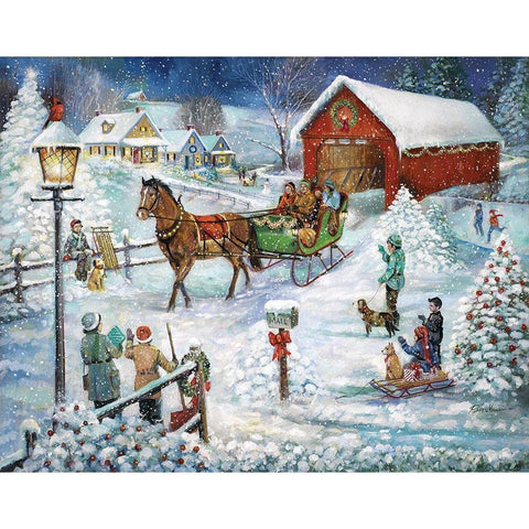 Sleigh Ride White Modern Wood Framed Art Print by Manning, Ruane