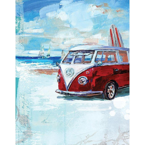 Red Camper Van White Modern Wood Framed Art Print by Ripley, Harrison