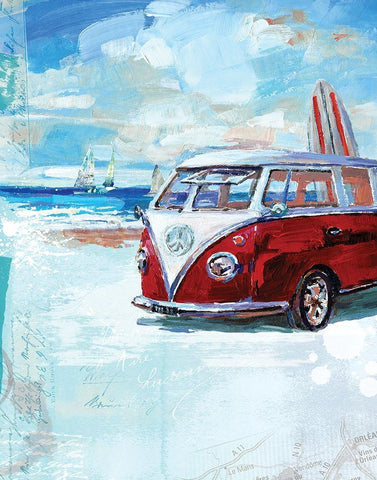 Red Camper Van White Modern Wood Framed Art Print with Double Matting by Ripley, Harrison