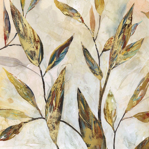 Gilded Leaves II White Modern Wood Framed Art Print by Robinson, Carol